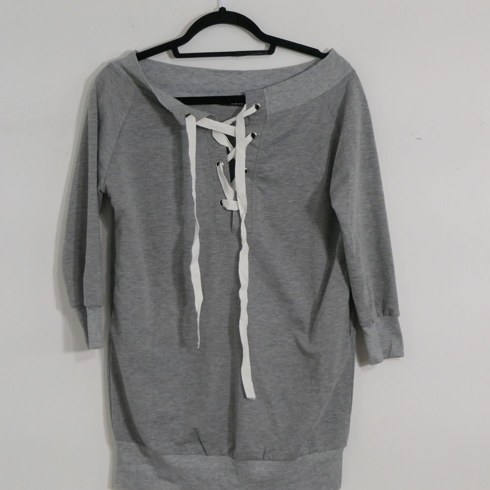 CBR Womens Sweatshirt M Grey Laceup Off-shoulder Balletcore‎ Feminine Athleisure